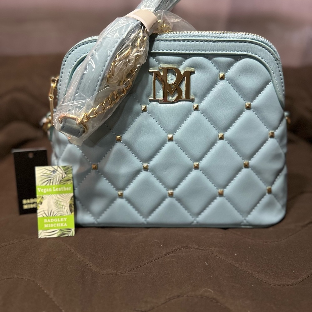 Badgley Mischka Blue Quilted Crossbody Bag with Metallic Accents